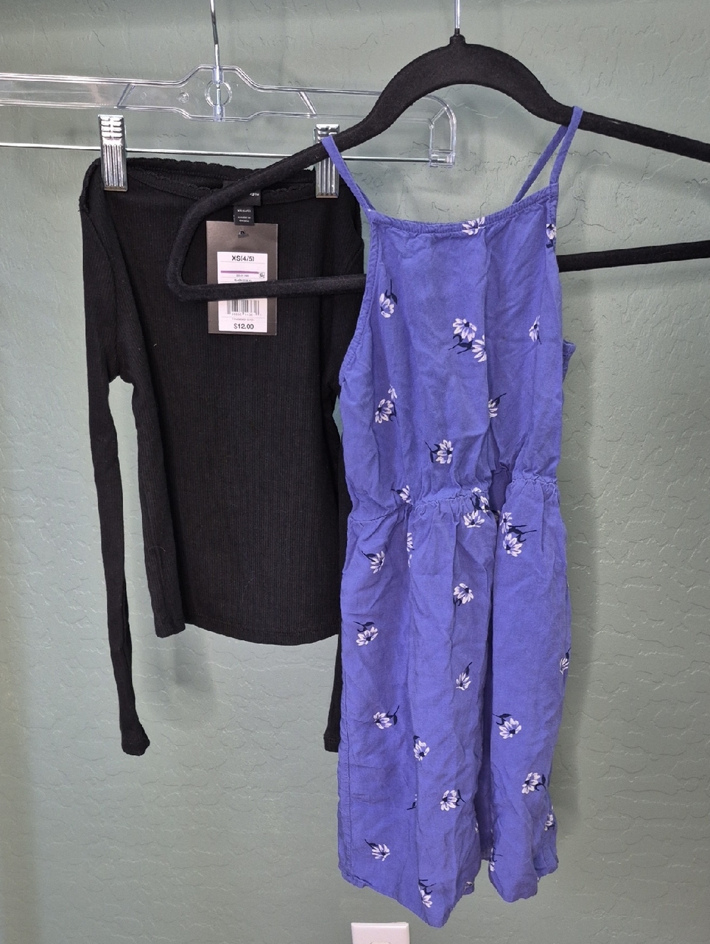 Old Navy Purple Floral Dress And Long Sleeve Art Class Black Thermal Tee